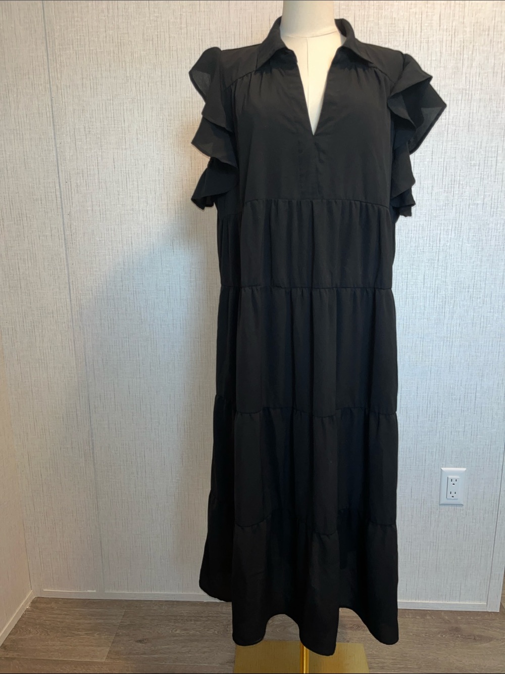 Black Ruffle Tiered Maxi Dress